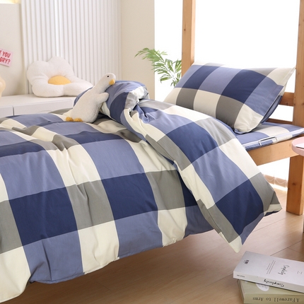 凯森 133x72学生全棉三件套床单款上下铺宿舍六件套纯棉被套 格调-蓝