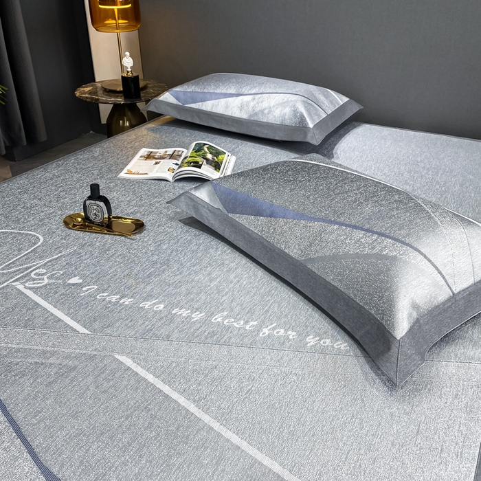 91家纺网 家纺一手货源 找家纺 由有2024升级款A类抗菌高精密色织提花可水洗冰丝凉席三件套/床笠款  邂逅-蓝