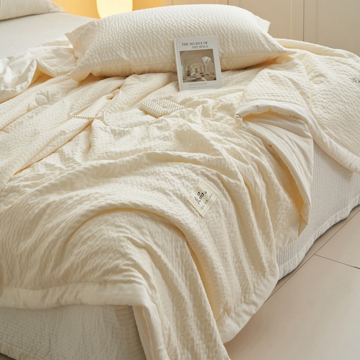 91家纺网 家纺一手货源 找家纺 2024子由家居b类水洗棉泡泡格大豆纤维夏被 泡泡格-奶白