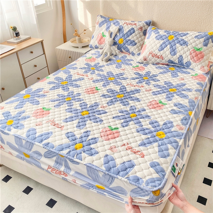 91家纺网 家纺一手货源 找家纺 九亭家纺 2024新款A类全棉抗菌夹棉床笠 全棉-水蜜桃兰