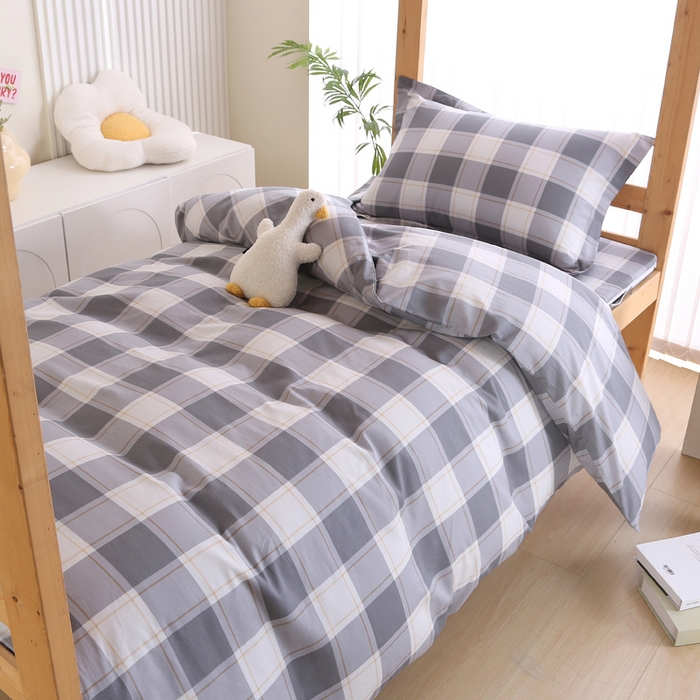 91家纺网 家纺一手货源 找家纺 凯森2024新款133x72全棉三件套纯棉学生床笠宿舍被套上下铺寝室六件套 时光慢慢