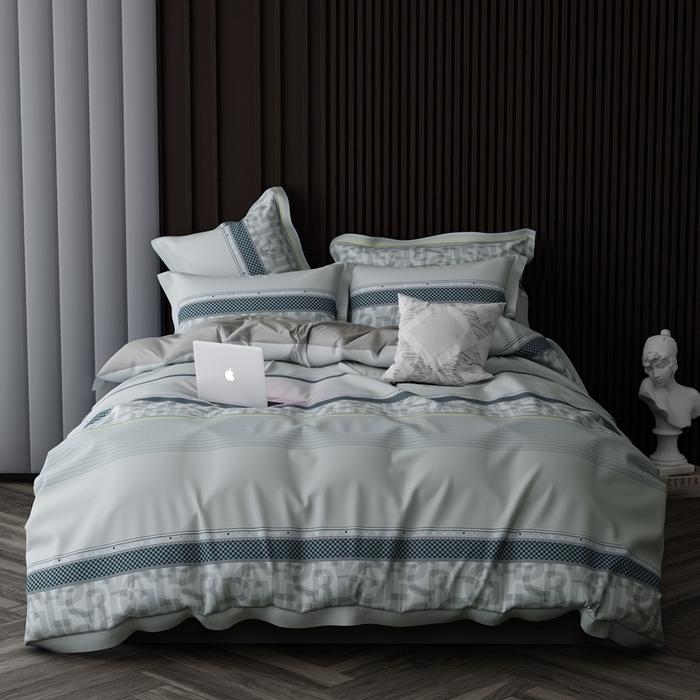 91家纺网 家纺一手货源 找家纺 栩裕纺织 2024新款柔柔棉数码印花四件套 洛梵-灰