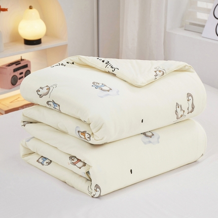 丝涟家居 2025新款A类双面针织棉卡通小清新滚绳工艺夏被 小企鹅