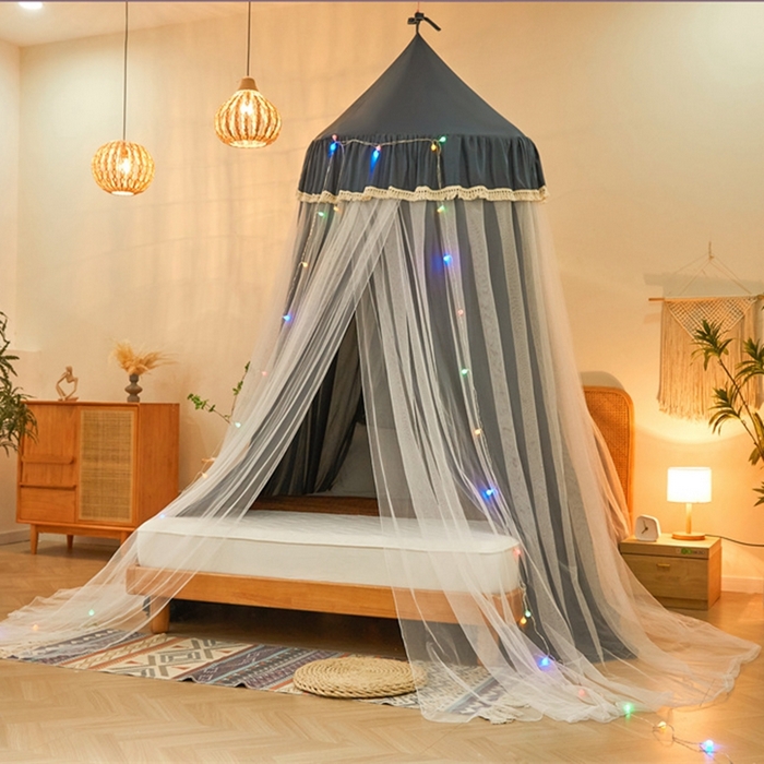 91家纺网 家纺一手货源 找家纺 艾晶美 2025新款圆形尖顶双层布帘蚊帐 幔都-深灰