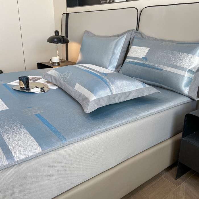 91家纺网 家纺一手货源 找家纺 由有2024升级款A类抗菌高精密色织提花可水洗冰丝凉席三件套/床笠款  时尚派