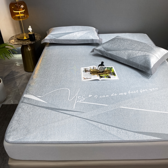 91家纺网 家纺一手货源 找家纺 由有2024升级款A类抗菌高精密色织提花可水洗冰丝凉席三件套/床笠款  邂逅-灰