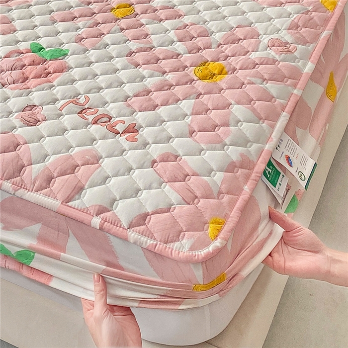 91家纺网 家纺一手货源 找家纺 九亭家纺 2024新款A类全棉抗菌夹棉床笠 全棉-水蜜桃粉