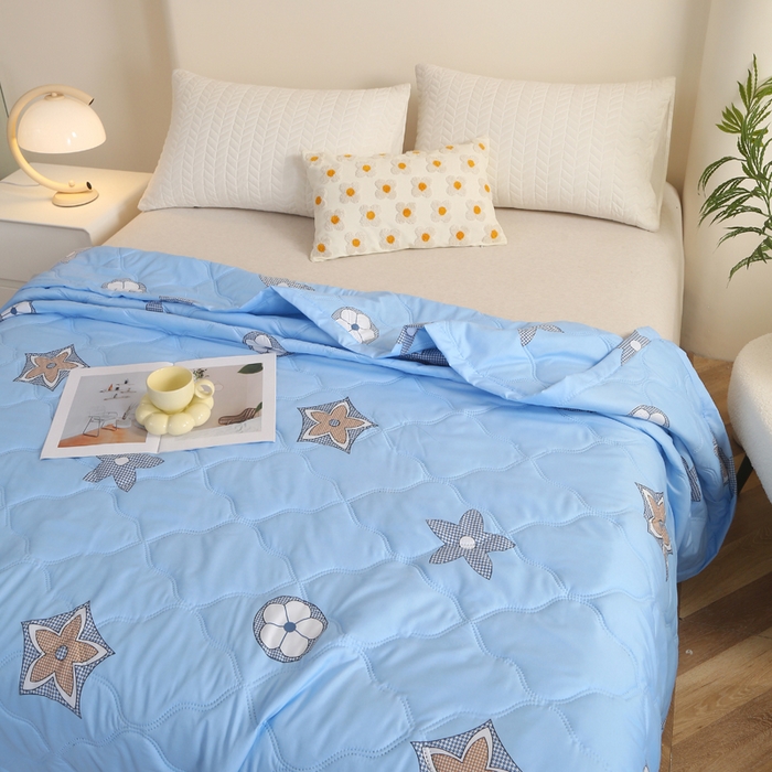 91家纺网 家纺一手货源 找家纺 被多多 2024新款清新印花亲肤绒夏被 星空-蓝