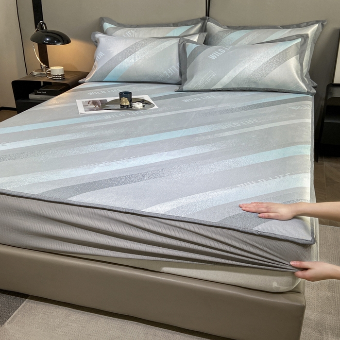 91家纺网 家纺一手货源 找家纺 由有2024升级款A类抗菌高精密色织提花可水洗冰丝凉席三件套/床笠款  简约生活