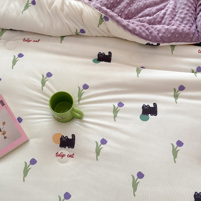 91家纺网 家纺一手货源 找家纺 荔禾家居 2024新款A类针织棉软糯大豆纤维豆豆被 郁金香小兔