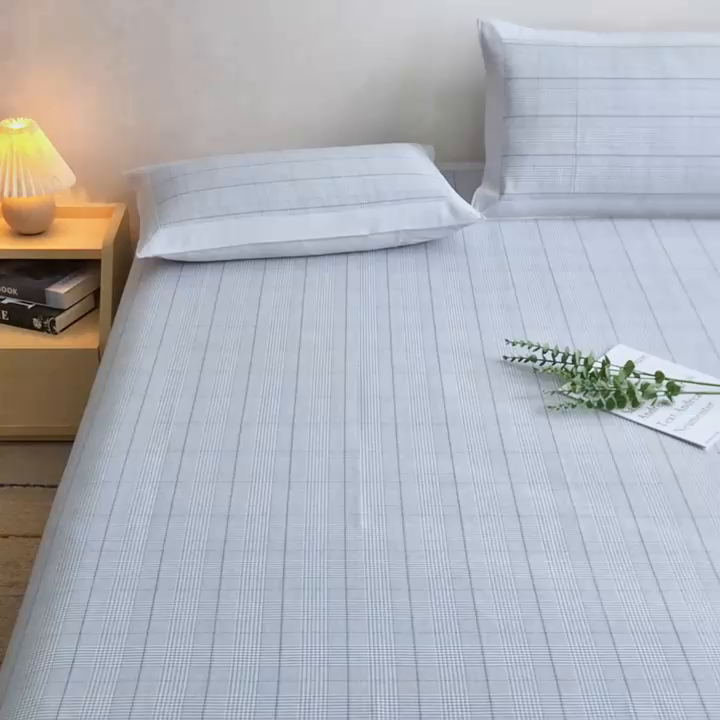 91家纺网 家纺一手货源 找家纺 首爱 2025新款全棉加厚宽边老粗布凉席三件套 楼兰