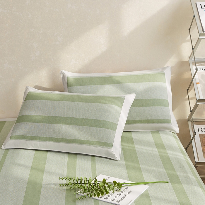 91家纺网 家纺一手货源 找家纺 首爱 2025新款全棉加厚宽边老粗布凉席三件套 西凉