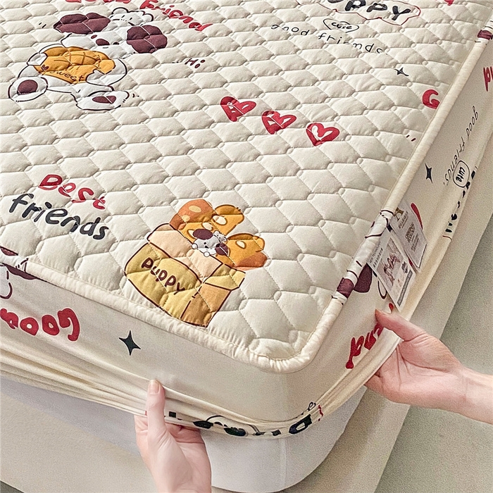 91家纺网 家纺一手货源 找家纺 九亭家纺 2024新款A类全棉抗菌夹棉床笠 全棉-方糖起司