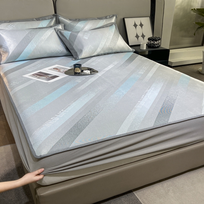 91家纺网 家纺一手货源 找家纺 由有2024升级款A类抗菌高精密色织提花可水洗冰丝凉席三件套/床笠款  简约生活