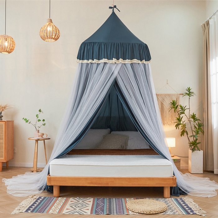 91家纺网 家纺一手货源 找家纺 艾晶美 2025新款圆形尖顶双层布帘蚊帐 幔都-深灰