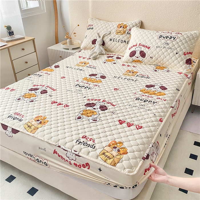 91家纺网 家纺一手货源 找家纺 九亭家纺 2024新款A类全棉抗菌夹棉床笠 全棉-方糖起司