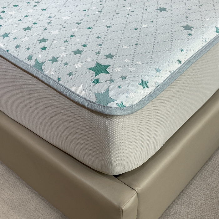 91家纺网 家纺一手货源 找家纺 由有2024升级款A类抗菌高精密色织提花可水洗冰丝凉席三件套/床笠款  繁星-绿