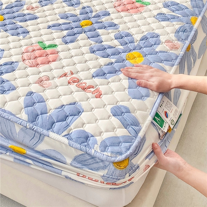 91家纺网 家纺一手货源 找家纺 九亭家纺 2024新款A类全棉抗菌夹棉床笠 全棉-水蜜桃兰