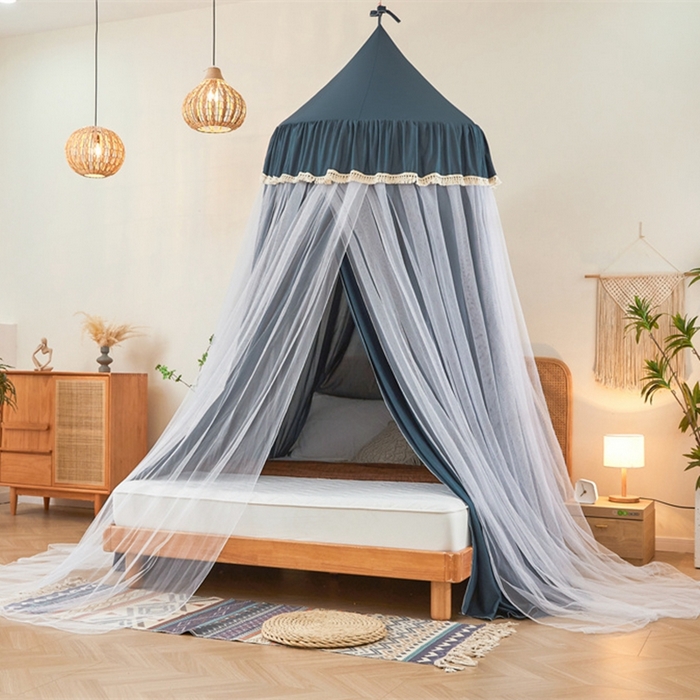 91家纺网 家纺一手货源 找家纺 艾晶美 2025新款圆形尖顶双层布帘蚊帐 幔都-深灰