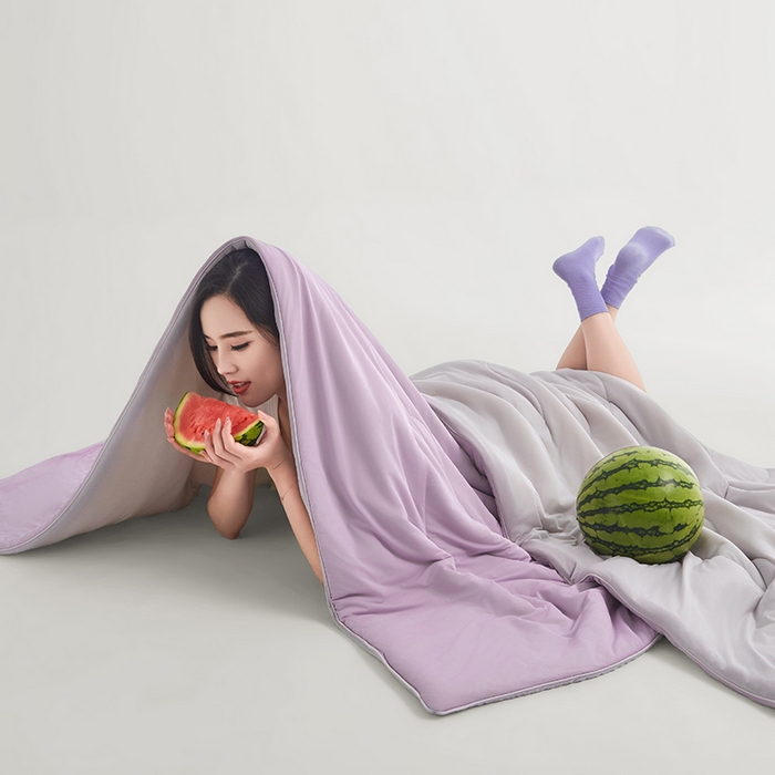 91家纺网 家纺一手货源 找家纺 米米儿家纺 2024新款A类瓜瓜凉感夏被空调被夏凉被西瓜被 丁香紫灰