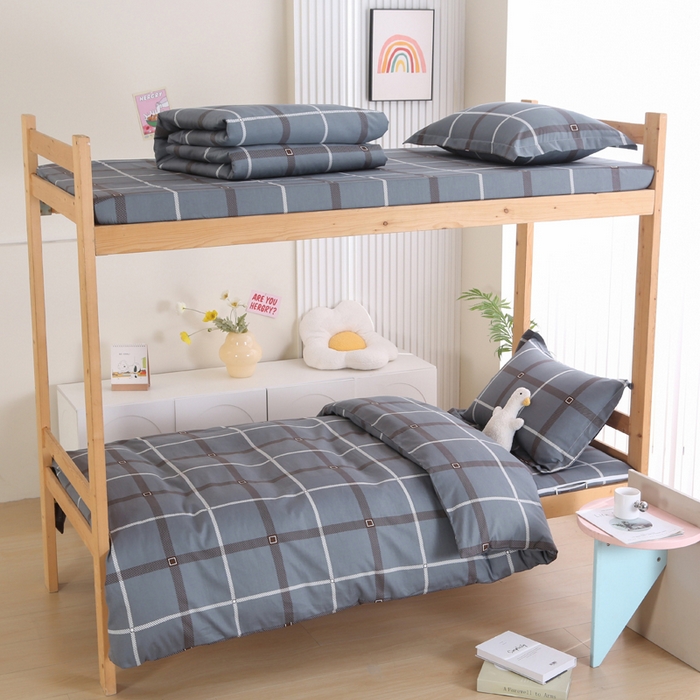 91家纺网 家纺一手货源 找家纺 凯森2024新款斜纹加厚全棉三件套寝室学生床笠上下铺床三件套 俄洛伊-灰