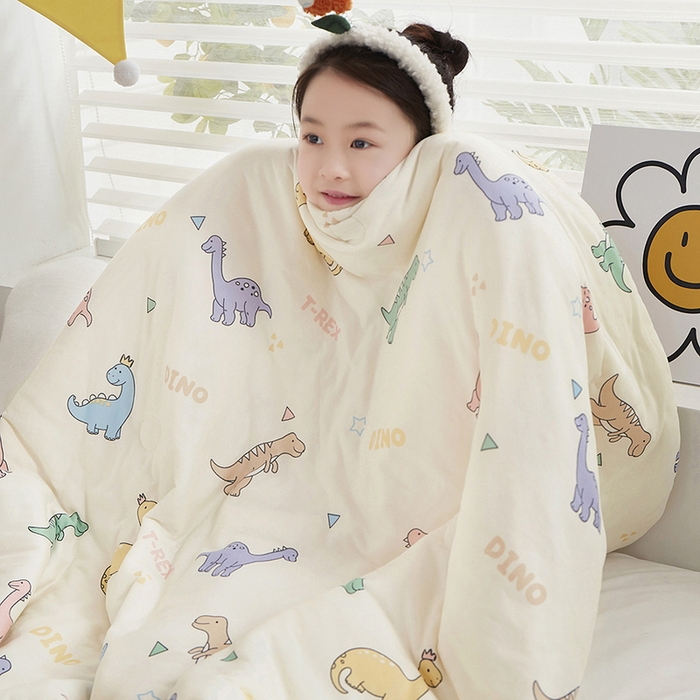 91家纺网 家纺一手货源 找家纺 丝涟家居 2025新款A类双面针织棉卡通小清新滚绳工艺夏被 恐龙时代