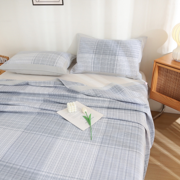 91家纺网 家纺一手货源 找家纺 首爱 2025新款全棉加厚宽边老粗布凉席三件套 云中