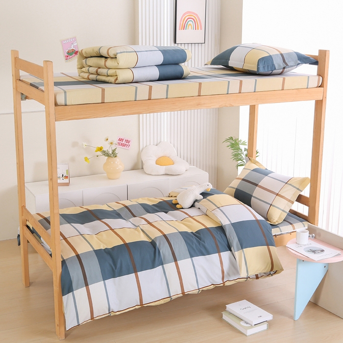 91家纺网 家纺一手货源 找家纺 凯森2024新款斜纹加厚全棉三件套寝室学生床笠上下铺床三件套 卡丽尔