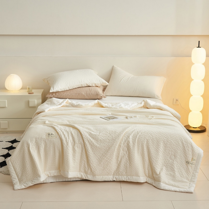 91家纺网 家纺一手货源 找家纺 2024子由家居b类水洗棉泡泡格大豆纤维夏被 泡泡格-奶白