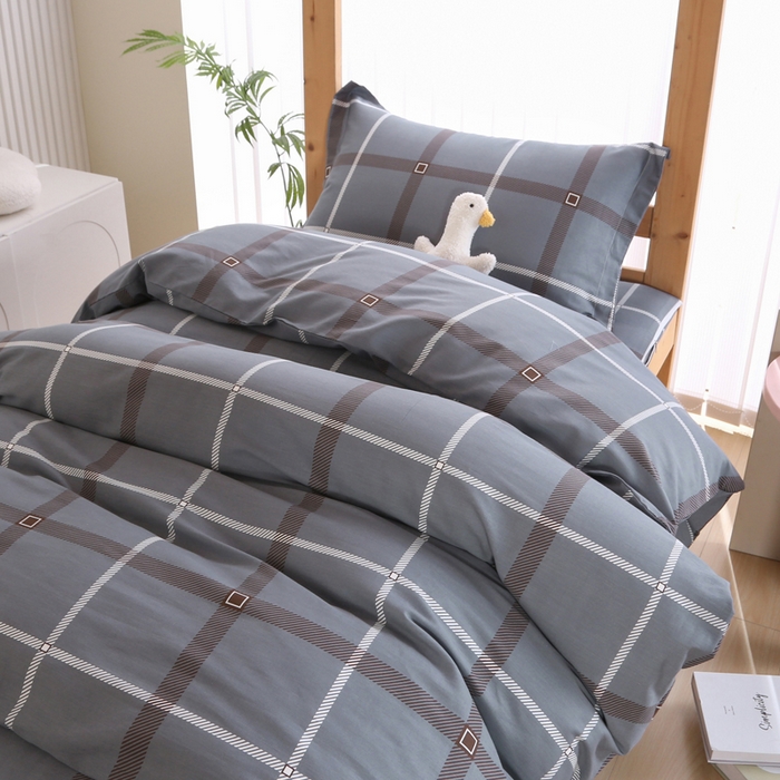 91家纺网 家纺一手货源 找家纺 凯森2024新款133x72全棉三件套纯棉学生床笠宿舍被套上下铺寝室六件套 俄洛伊-灰