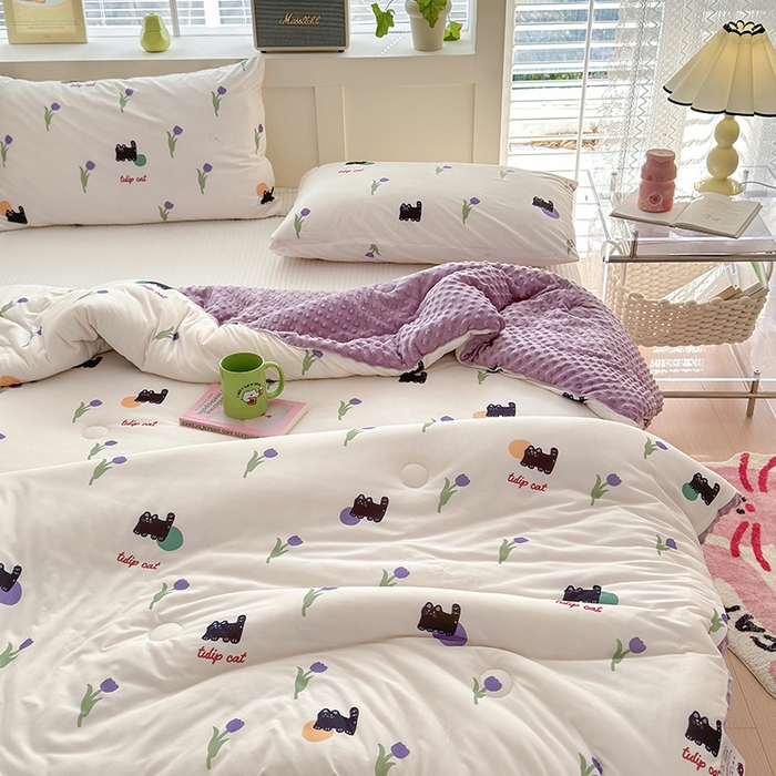 91家纺网 家纺一手货源 找家纺 荔禾家居 2024新款A类针织棉软糯大豆纤维豆豆被 郁金香小兔