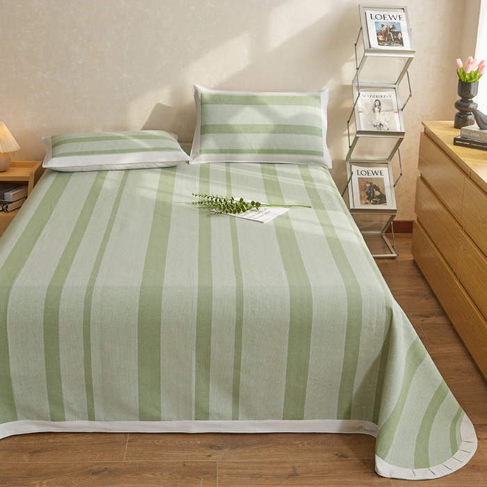 91家纺网 家纺一手货源 找家纺 首爱 2025新款全棉加厚宽边老粗布凉席三件套 西凉