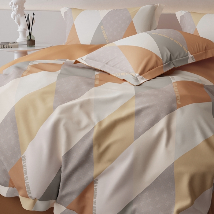 91家纺网 家纺一手货源 找家纺 栩裕纺织 2024新款柔柔棉数码印花四件套 贝拉-橙