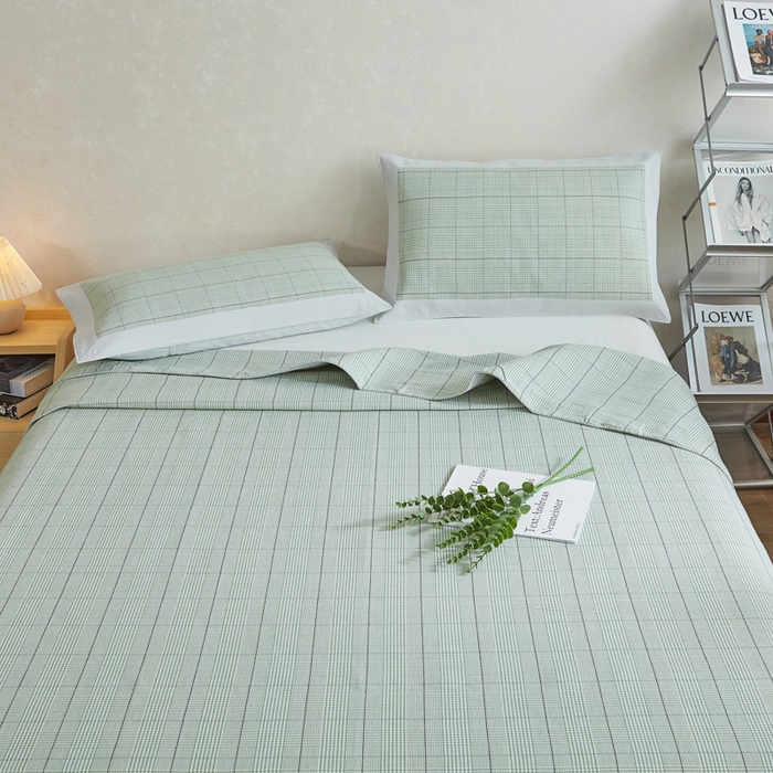 91家纺网 家纺一手货源 找家纺 首爱 2025新款全棉加厚宽边老粗布凉席三件套 朝歌