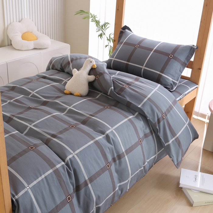 91家纺网 家纺一手货源 找家纺 凯森2024新款斜纹加厚全棉三件套寝室学生床笠上下铺床三件套 俄洛伊-灰