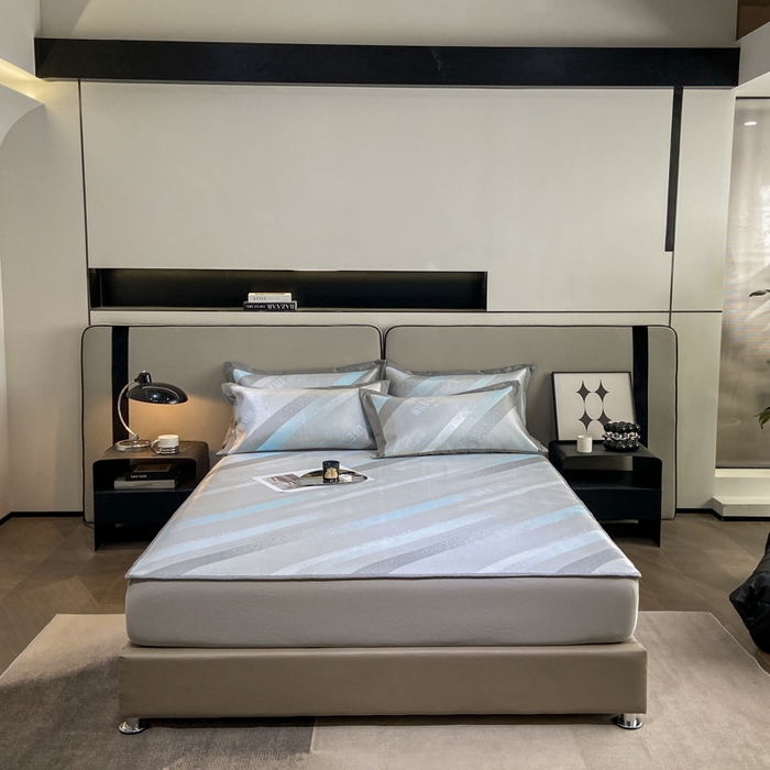 91家纺网 家纺一手货源 找家纺 由有2024升级款A类抗菌高精密色织提花可水洗冰丝凉席三件套/床笠款  简约生活