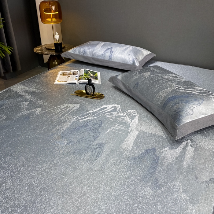 91家纺网 家纺一手货源 找家纺 由有2024升级款A类抗菌高精密色织提花可水洗冰丝凉席三件套/床笠款  山水间