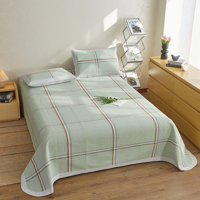 91家纺网 家纺一手货源 找家纺 首爱 2025新款全棉加厚宽边老粗布凉席三件套 昌黎