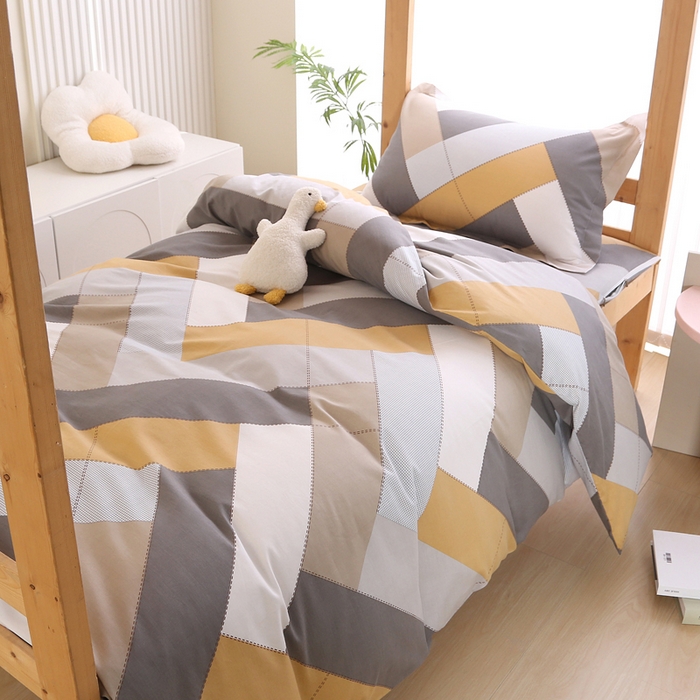 91家纺网 家纺一手货源 找家纺 凯森2024新款斜纹加厚全棉三件套寝室学生床笠上下铺床三件套 索格-咖