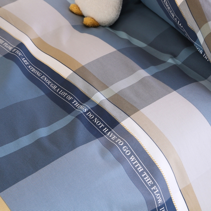 91家纺网 家纺一手货源 找家纺 凯森2024新款133x72全棉三件套纯棉学生床笠宿舍被套上下铺寝室六件套 卡乐-蓝