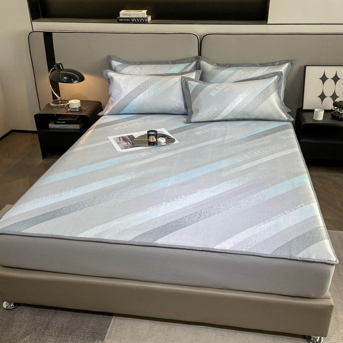 91家纺网 家纺一手货源 找家纺 由有2024升级款A类抗菌高精密色织提花可水洗冰丝凉席三件套/床笠款  简约生活