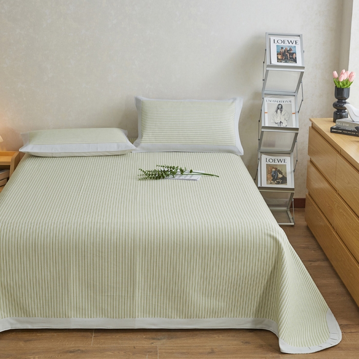 91家纺网 家纺一手货源 找家纺 首爱 2025新款全棉加厚宽边老粗布凉席三件套 江宁