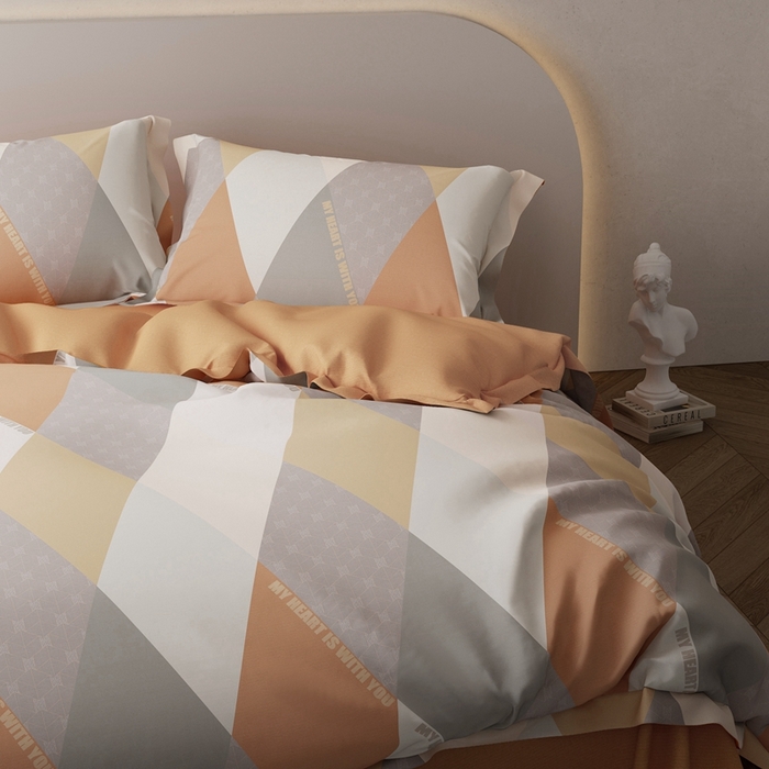 91家纺网 家纺一手货源 找家纺 栩裕纺织 2024新款柔柔棉数码印花四件套 贝拉-橙