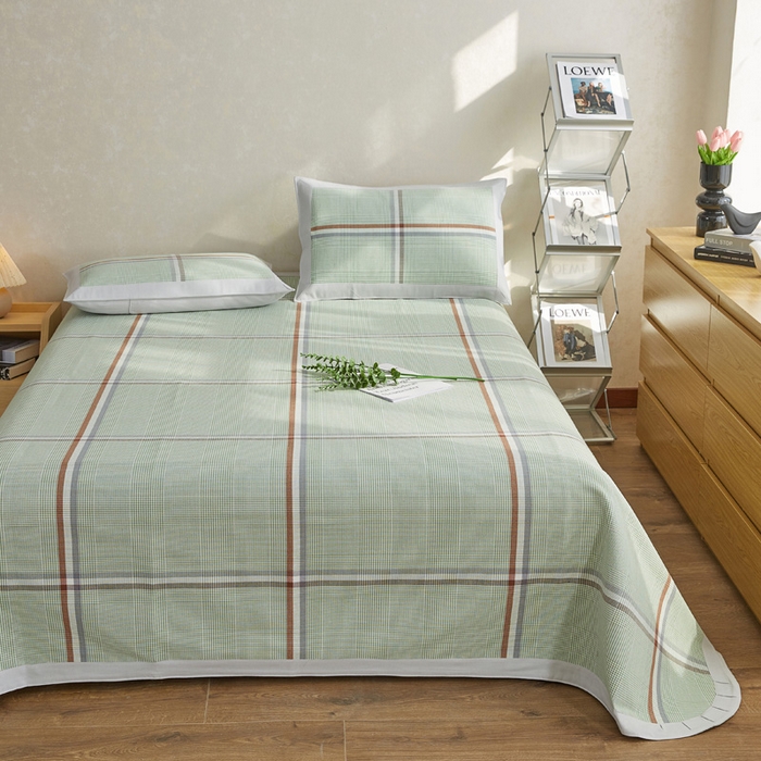 91家纺网 家纺一手货源 找家纺 棉乐町 2025新款全棉加厚宽边老粗布凉席三件套 昌黎