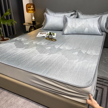 91家纺网 家纺一手货源 找家纺 （总）由有2024升级款A类抗菌高精密色织提花可水洗冰丝凉席三件套/床笠款 