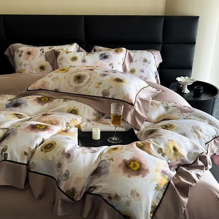 91家纺网 家纺一手货源 找家纺 （总）娇逸家居 2025新款60支兰精天丝数码印花宽边四件套