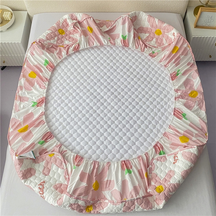 91家纺网 家纺一手货源 找家纺 九亭家纺 2024新款A类全棉抗菌夹棉床笠 全棉-水蜜桃粉