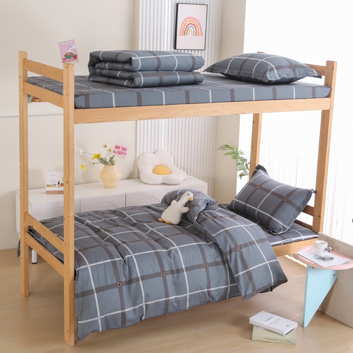 91家纺网 家纺一手货源 找家纺 凯森2024款13372全棉三件套床套款学生宿舍寝室六件套 俄洛伊-灰