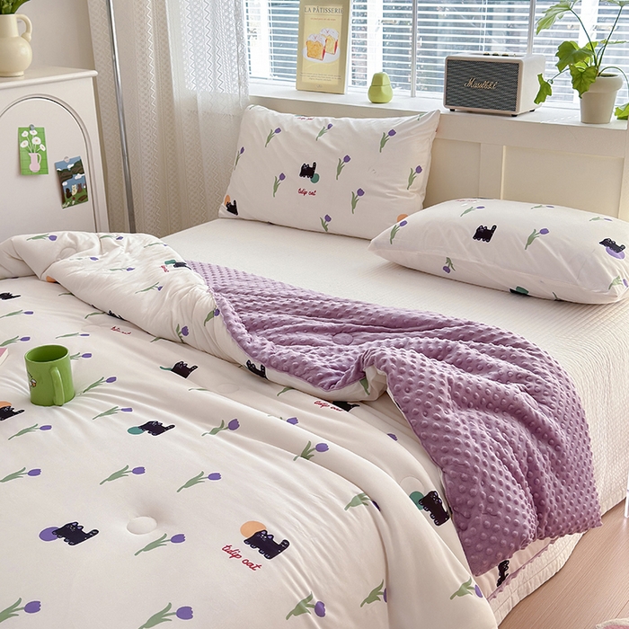 91家纺网 家纺一手货源 找家纺 荔禾家居 2024新款A类针织棉软糯大豆纤维豆豆被 郁金香小兔