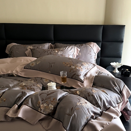 91家纺网 家纺一手货源 找家纺 （总）娇逸家居 2025新款60支兰精天丝数码印花宽边四件套